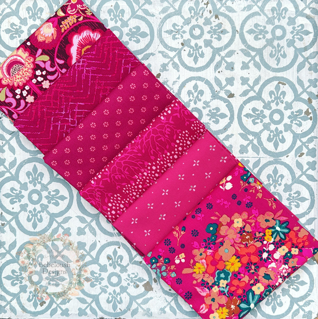 {New Arrival} Art Gallery Fabrics Curated Colour Series Fat Quarter Bundle x 6 Pieces Berry Pink