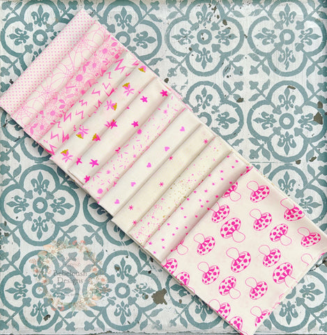{New Arrival} Moda Ruby Star Society Fat EIGHTH Bundle x 12 Prints Neon Pink