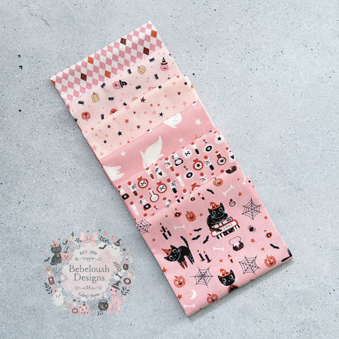 {New Arrival} Moda Fabrics Elena Amo Purrs & Boos Fat Quarter Bundle x 6 Fat Quarters Purrfect Pink