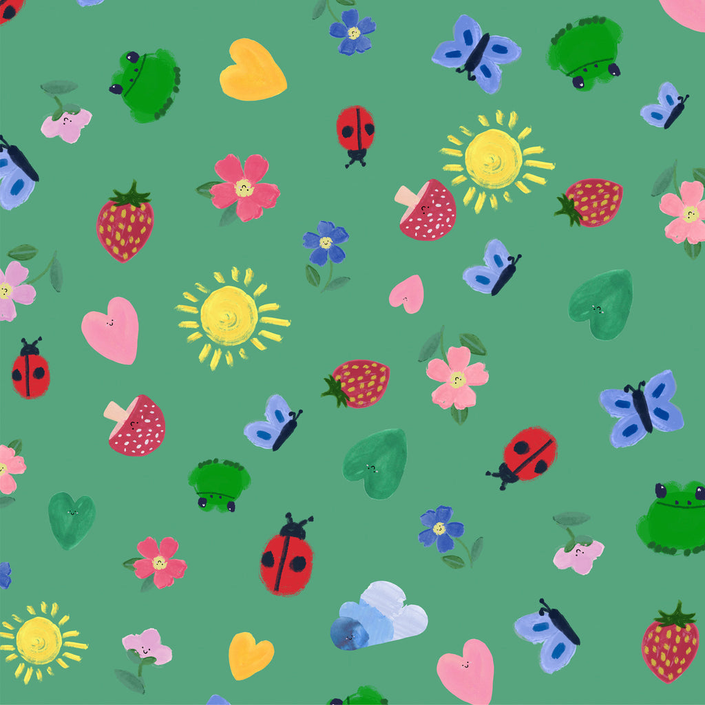 {New Arrival} Lewis & Irene Fabrics Wee Blue Bell Patchwork Collection Little Things - Green Grass