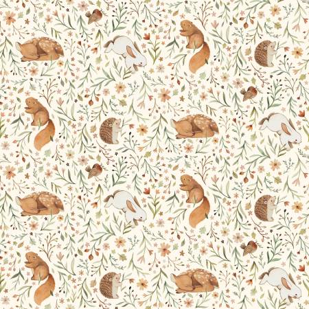 {New Arrival} Dear Stella Fawn 108" Backing Fabric Cream Animal Floral Extra Wide 274cm