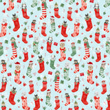 {New Arrival} Clothworks Santa Paws Digital Stockings Light Blue