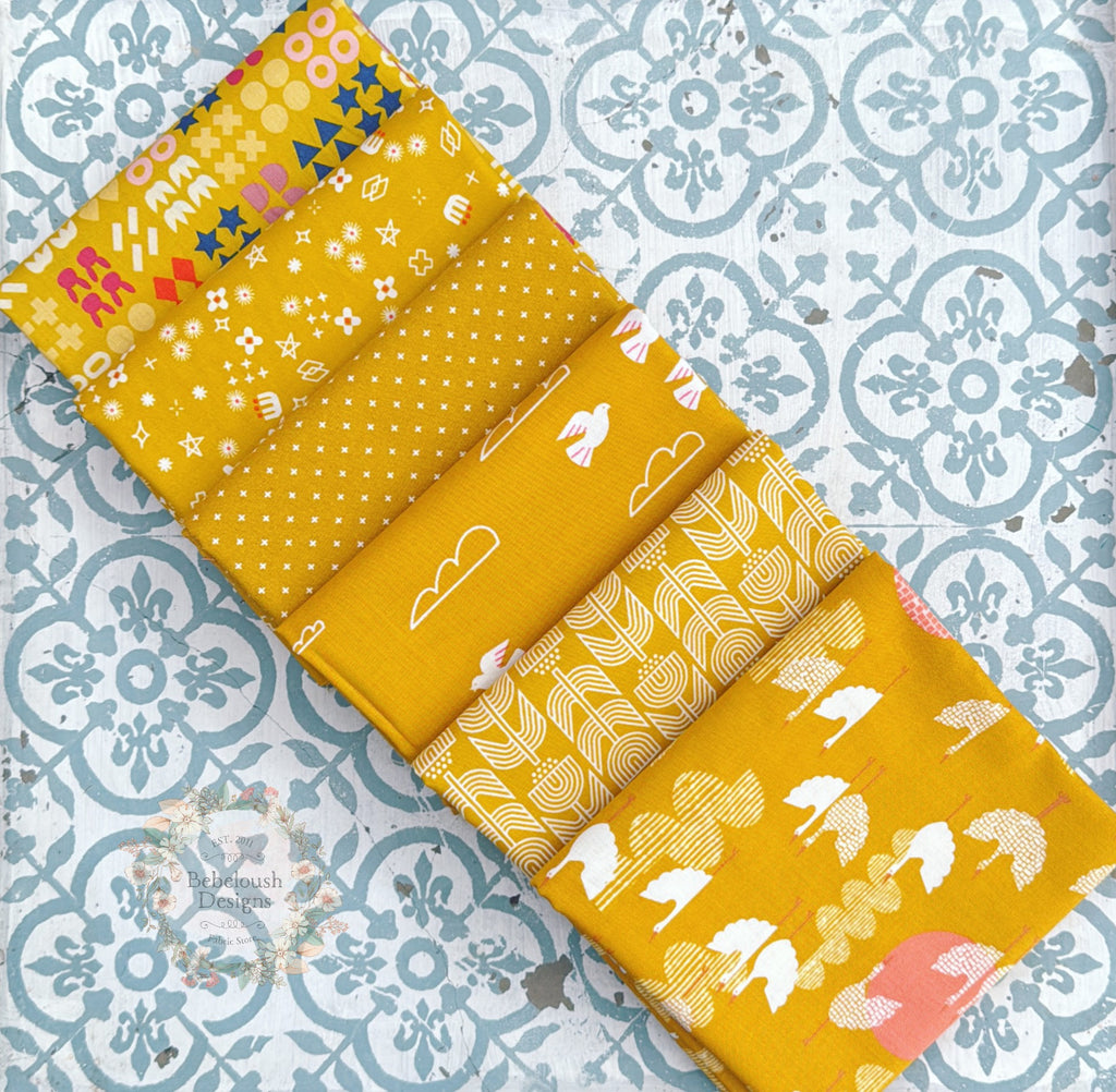 {New Arrival} Moda Ruby Star Society Sampler Curated Fat Quarter Bundle x 6 Goldenrod Prints Geometric