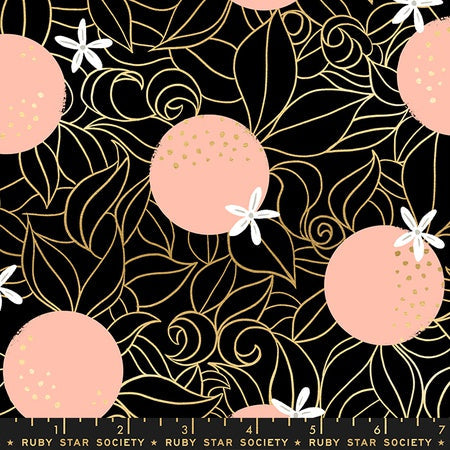 Moda Ruby Star Society Florida Orange Blossoms Black Metallic FAT QUARTER