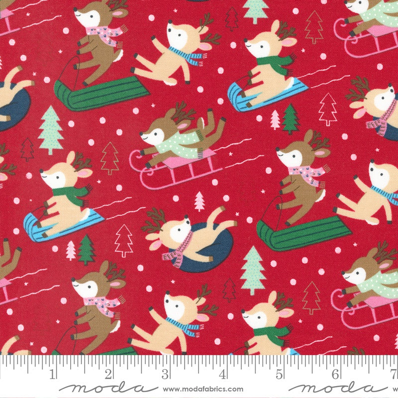 Moda Abi Hall Hello Holidays Novelty Reindeer Red