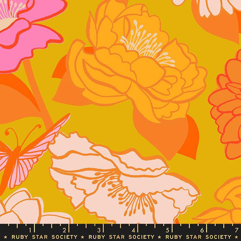 {New Arrival} Moda Ruby Star Society Flowerland Vintage Florals Goldenrod FAT QUARTER