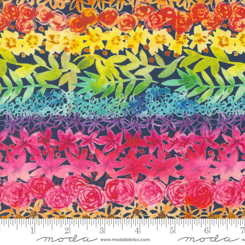 {Pre-Order January} Moda Flower Patches Rainbow Stripes Midnight Rainbow