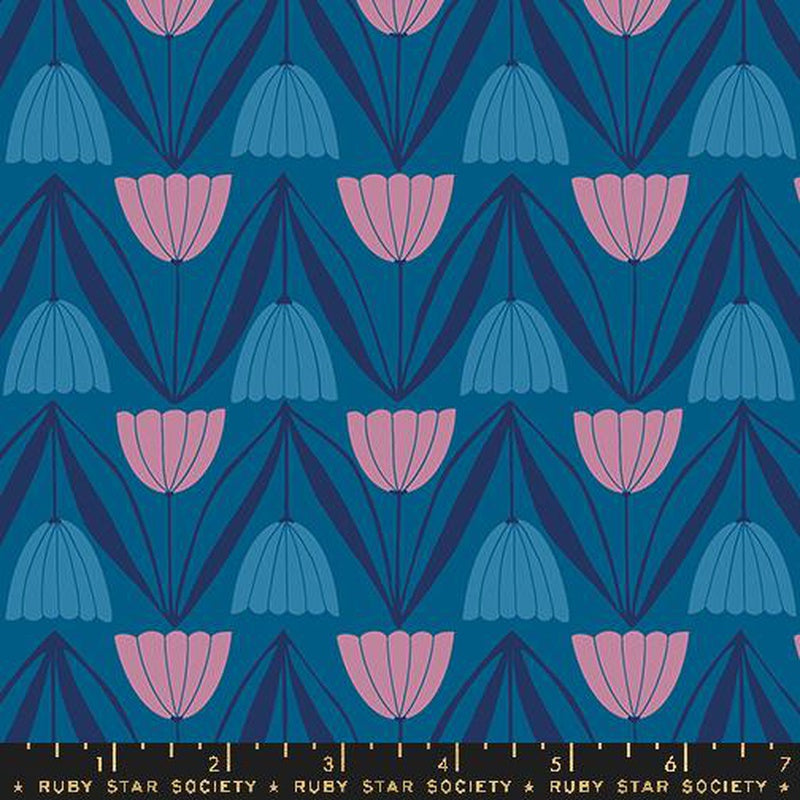 {New Arrival} Moda Ruby Star Society Endpaper Tulips Blue Raspberry