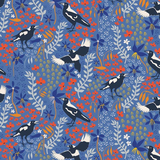 Amanda Joy Designs Taking Flight Merry Magpies on Blue