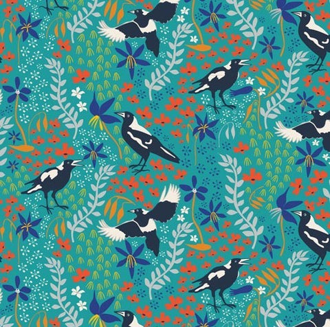 Amanda Joy Designs Taking Flight Merry Magpies on Green