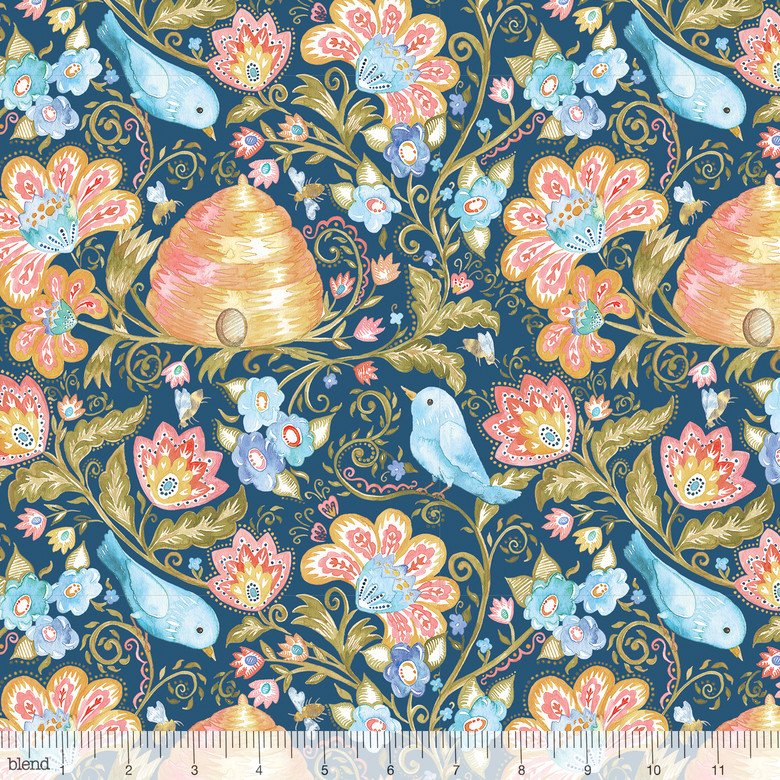 Blend Fabrics A Meadow's Tale Finch Blue