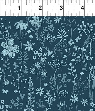 In The Beginning Fabrics Mermaid & Unicorns Tonal Flowers Navy