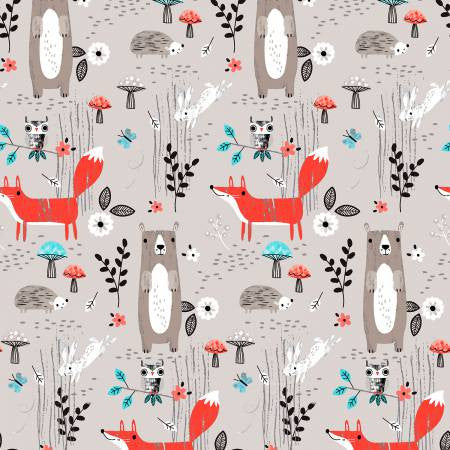 Fabric Editions Forest Buddies Light Grey Forest