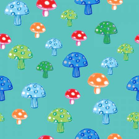 Fabric Editions Colour Me Fun Turquoise Mushroom