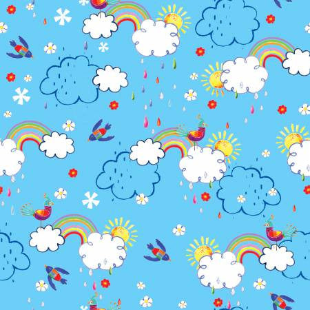 Fabric Editions Colour Me Fun Pink Clouds Rainbow
