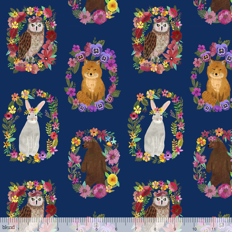 Blend Fabrics Mia Charro Forest Friends Wood Rings Navy