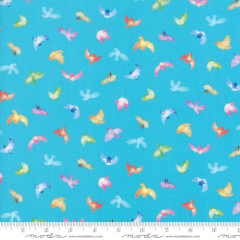 Moda Momo Flights of Fancy Little Birdies Turquoise