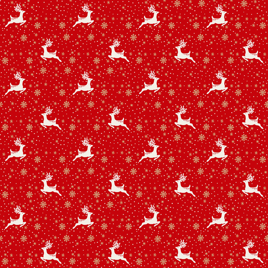 Makower Scandi 2021 Reindeer Red Metallic