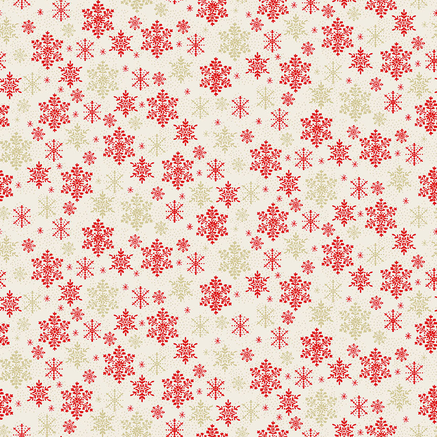 Makower Scandi 2021 Snowflakes Red Metallic