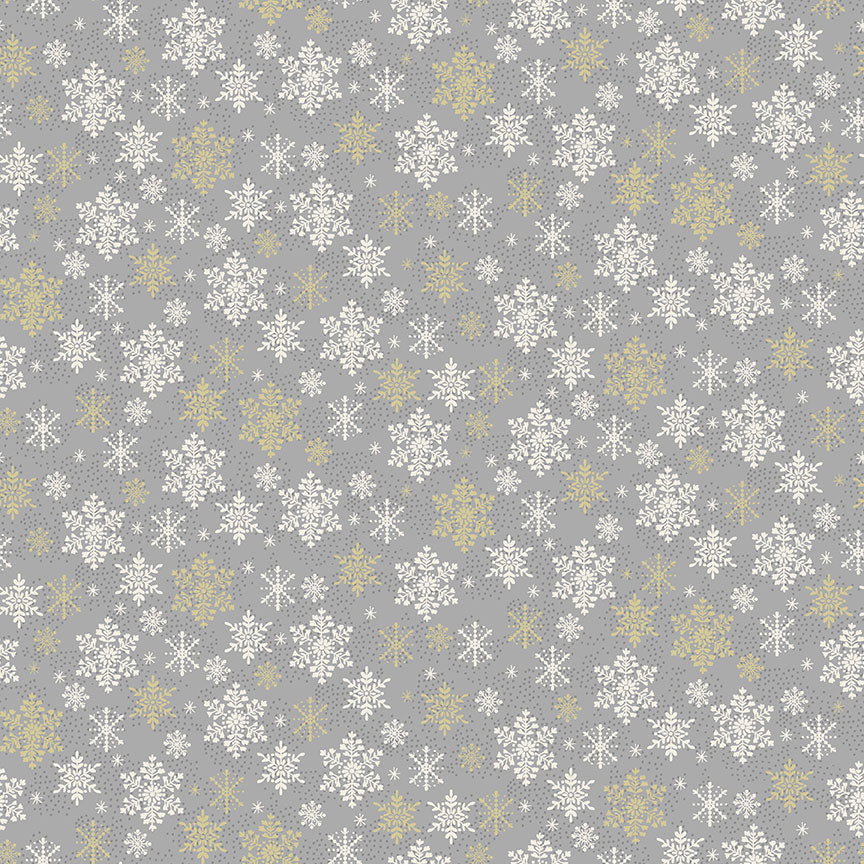 Makower Scandi 2021 Snowflakes Grey Metallic