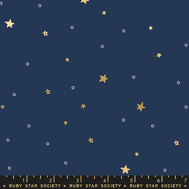 Moda Ruby Star Society Birthday Tiny Stars Navy Metallic