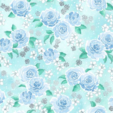 RJR Enchanted Lake Floating Floral Aqua Metallic