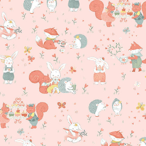 Studio E Designs Woodland Tea Time Woodland Critters Allover Pink