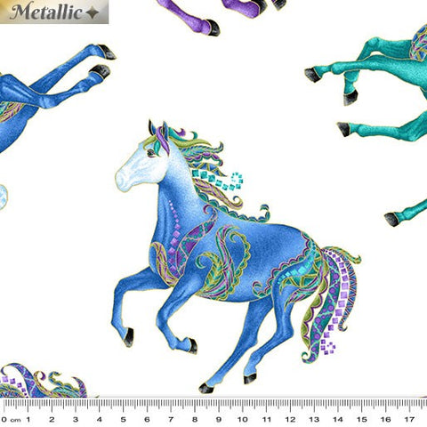 Benartex Horsen Around Reigning Horses White/Multi Metallic