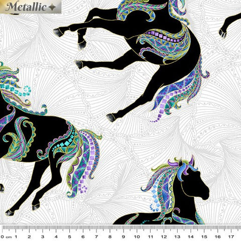 Benartex Horsen Around Horse Silhouettes Horses Grey/Multi Metallic