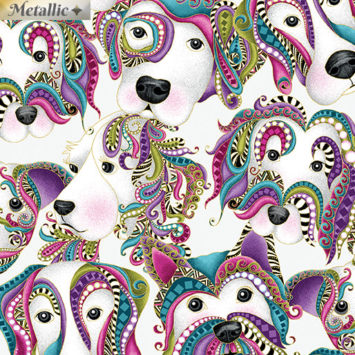 Benartex Dog On It Let’s Face It White/Multi Metallic