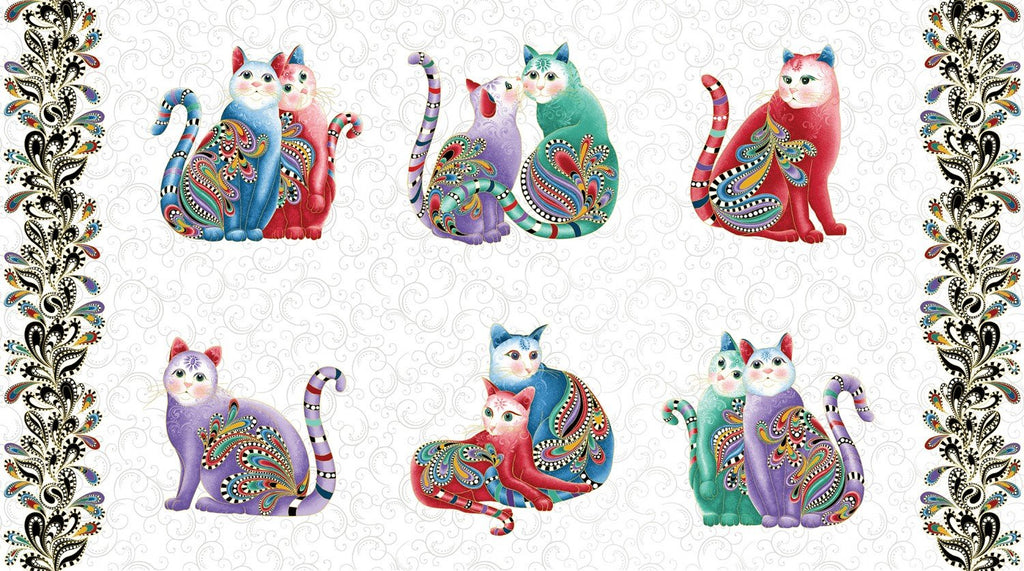 Benartex Cat-I-tude 2 Purr Fect Together White/Multi Panel Metallic