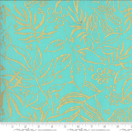 Moda Moody Bloom Metallic Leaf It To Me Digital Jade FAT QUARTER