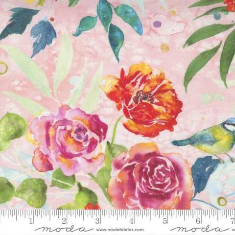 Moda Create Joy Project Chickadee Floral Bird Rose Blush