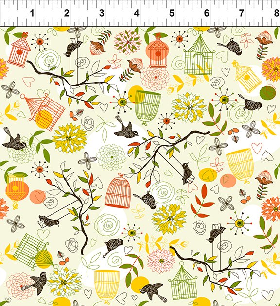 In The Beginning Fabrics Mermaid & Unicorns Bird Cages Yellow