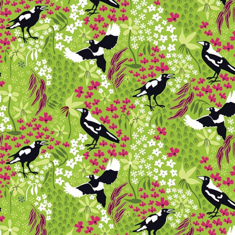 Amanda Joy Designs Taking Flight Merry Magpies on Green