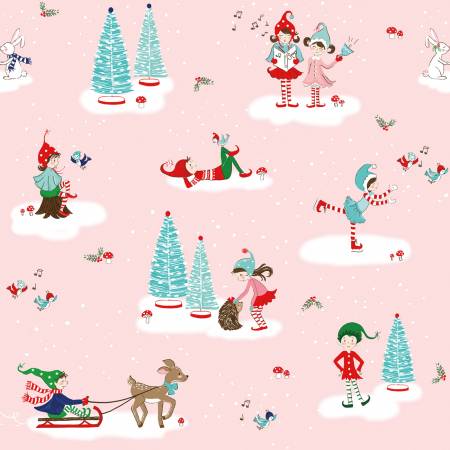 Riley Blake Tasha Noel Pixie Noel 2 Main Pink