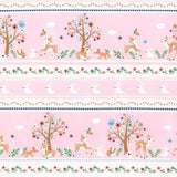 Timeless Treasures Mint Storybook Forest Pink Forest Border Stripe