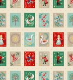 Lewis & Irene 12 Days Of Christmas Squares on Ivory Gold Metallic 60cm Increments