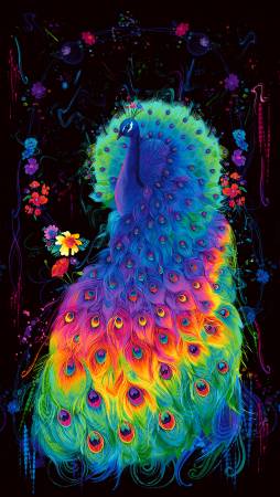 Timeless Treasures Chong-a Hwang Glow Black Peacock Panel