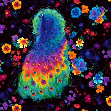 Timeless Treasures Chong-a Hwang Glow Black Peacock