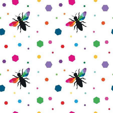Riley Blake Create Hexie Bees White