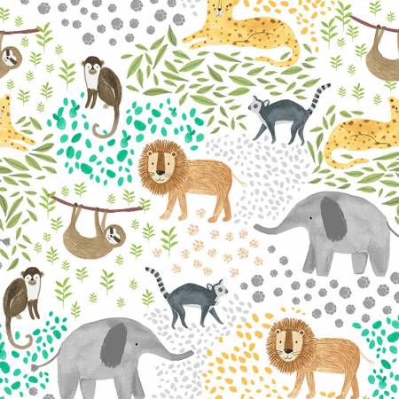 Timeless Treasures Wild & Free White Wild Animals On Patterned Nature