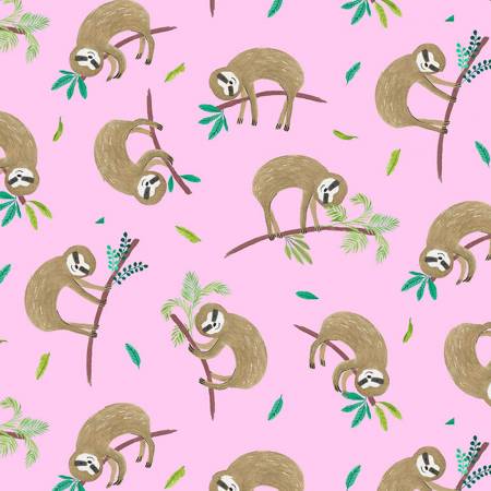 Timeless Treasures Wild & Free Pink Hanging Sloths