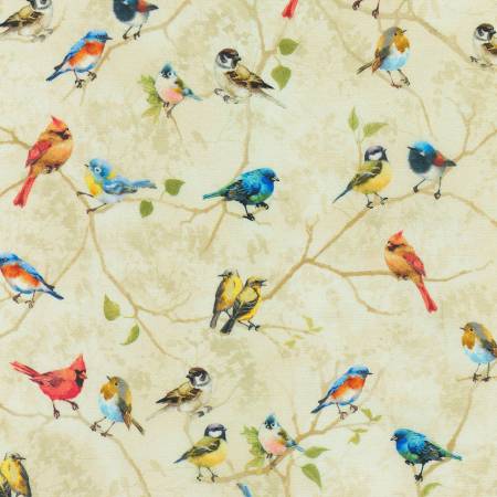 Timeless Treasures Chong-A Hwang Collection Birch Song Taupe Birds