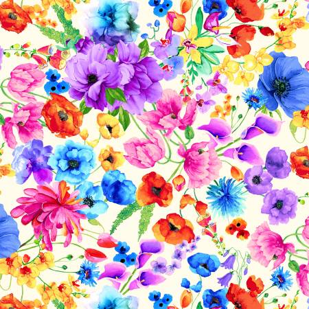 Timeless Treasures Chong-a Hwang Day Dreaming White Garden Floral