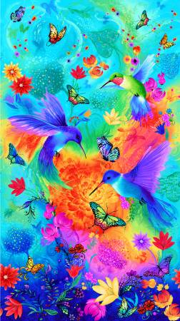 Timeless Treasures Chong-a Hwang whirlwind Aqua Hummingbird Panel