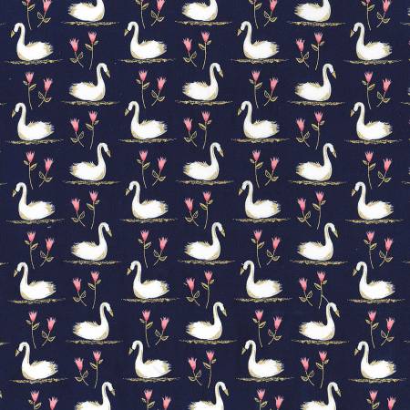 Michael Miller Glitter Critters Midnight Swans Metallic