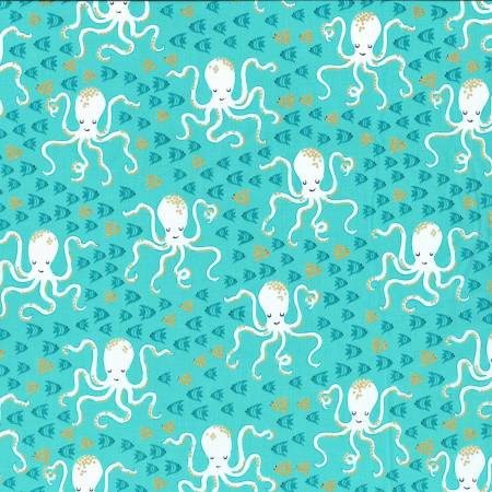 Michael Miller Glitter Critters Aqua Aqua Octopi w/Metallic