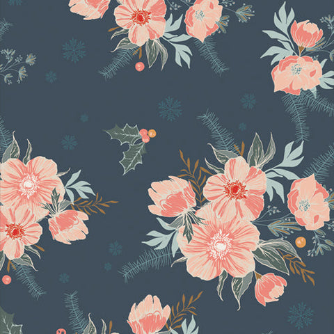 {New Arrival} Art Gallery Cozy & Magical Frosted Roses Midnight FAT QUARTER