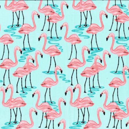 Michael Miller Glitter Critters Aqua Flamingo Bay